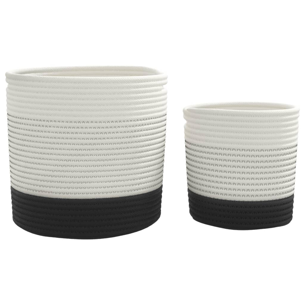 2 cestas de almacenamiento blancas y negras de algodón trenzado con asas, cestas decorativas plegables para frutas, juguetes y objetos varios, 28 x 28 cm y 20 x 20 cm