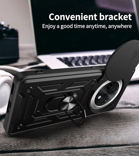 Image of SPAZY CASE Oppo F27 Pro Plus 5G Back Cover | Heavy Duty Hybrid Case with 360 Degree Rotating Finger Ring Holder + Slider Shutter Camera Protection Case for Oppo F27 Pro Plus 5G 5G - Black