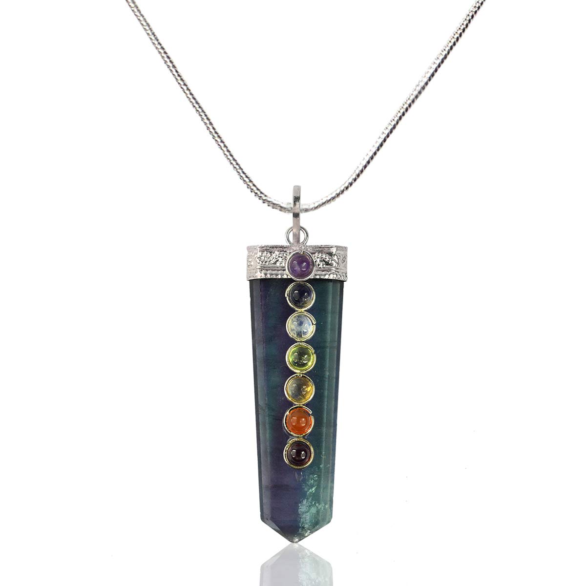 Multi Fluorite Chakra Beads Crystal Stone Unisex Pendant for Healing-image-1