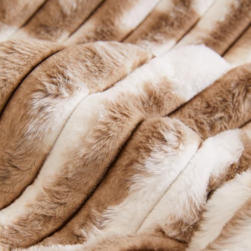 Image of HOMETHREADS 600GSM Thick & Soft Rabbit Fur Plush Sofa Cover-Luxurious Cozy Slipcover, Washable & Pet-Friendly, Anti-Scratch Protector for Sofas (Faux Linning White Brown, 1 Seater Large| 90x70cm)
