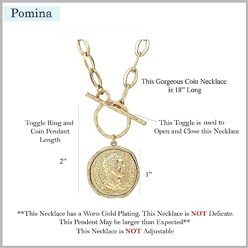 Pomina Antique Gold Trendy Fashion Statement Chunky Coin Necklace Link Thick Chain Medallion Roman Coin Toggle Gold Layering Necklace For Women Men (Worn Gold) #TOP4