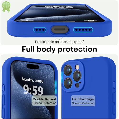 Image of LOVE 3000 Designed for iPhone 15 Pro Case, Premium Silicone with [Soft Anti-Scratch Microfiber Lining] Shockproof Protective Phone Case for Men Women Girls 6.1 inch, Klein Blue