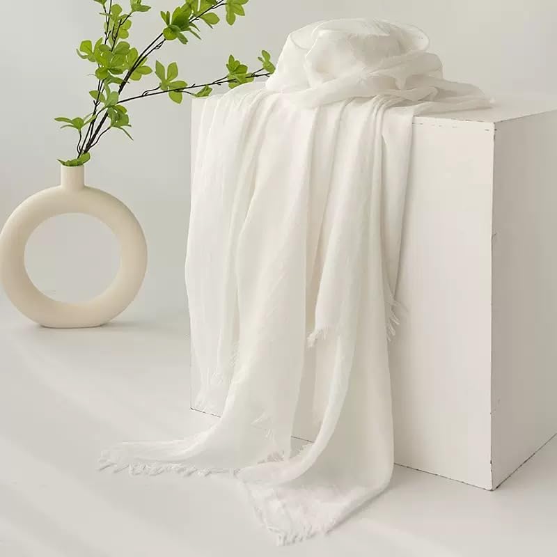 1pc White Cotton Blend Crinkle Soft long Scarf with Fringed Edges Women Linen Beach Shawl Wrap Vintage Travel Scarfs3