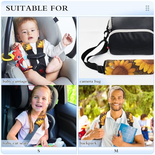 Image of Brown Sunflowers and Bees Seat Belt Cover Pad 2 Pcs Soft Cute Seatbelt Covers Protector Support Head Neck Shoulder Strap for Car Seats High Chair Backpack for Adults Kids Women Men 6.5x6.5In 2