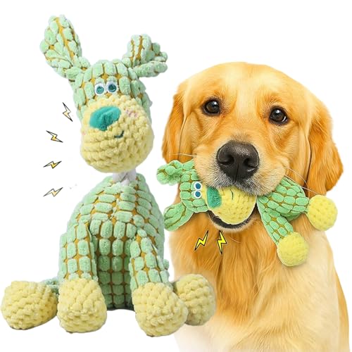 JunD Robust 2025 Upgrade Hundekuscheltier Plüschspielzeug für Welpen und Mäßige Kauer – Extra Robust, Quietschend & Knisternd, Welpenfreundlich, Kuschelkissen 25,5 x 13,5 cm