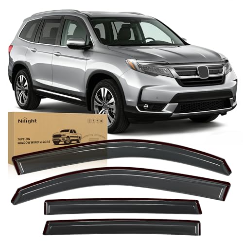 Nilight Window Rain Guards for Honda Pilot 2016-2022 Out-Channel Window Deflectors Vent Shades for All Weather Highway Driving & Ventilation Smoke Tinted 4PCS