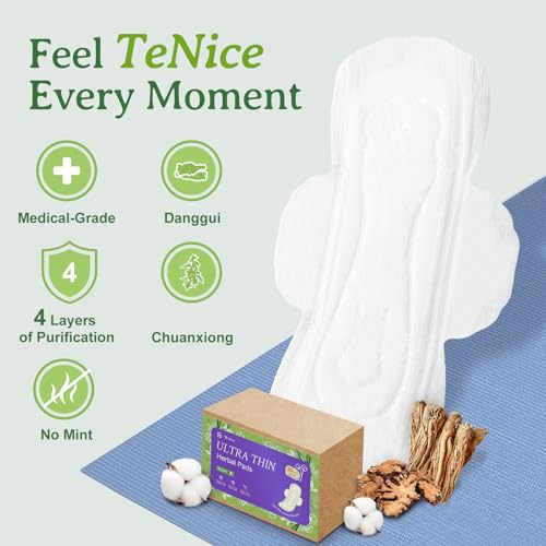 Image of Herbal Sanitary Pads for Women Feminine Care, Ultra Thin with Wings, Soft & Comfortable Cotton Menstrual Pad, Regular Absorbency for Light Flow, 30 Counts