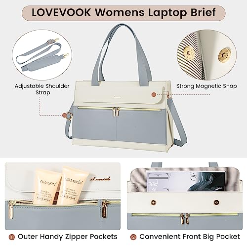 Image of LOVEVOOK Laptop Tote for Women - 15.6 Inch Professional Leather Computer Briefcase - Waterproof, Large Capacity Business Teacher Office Bag - Crossbody Purse