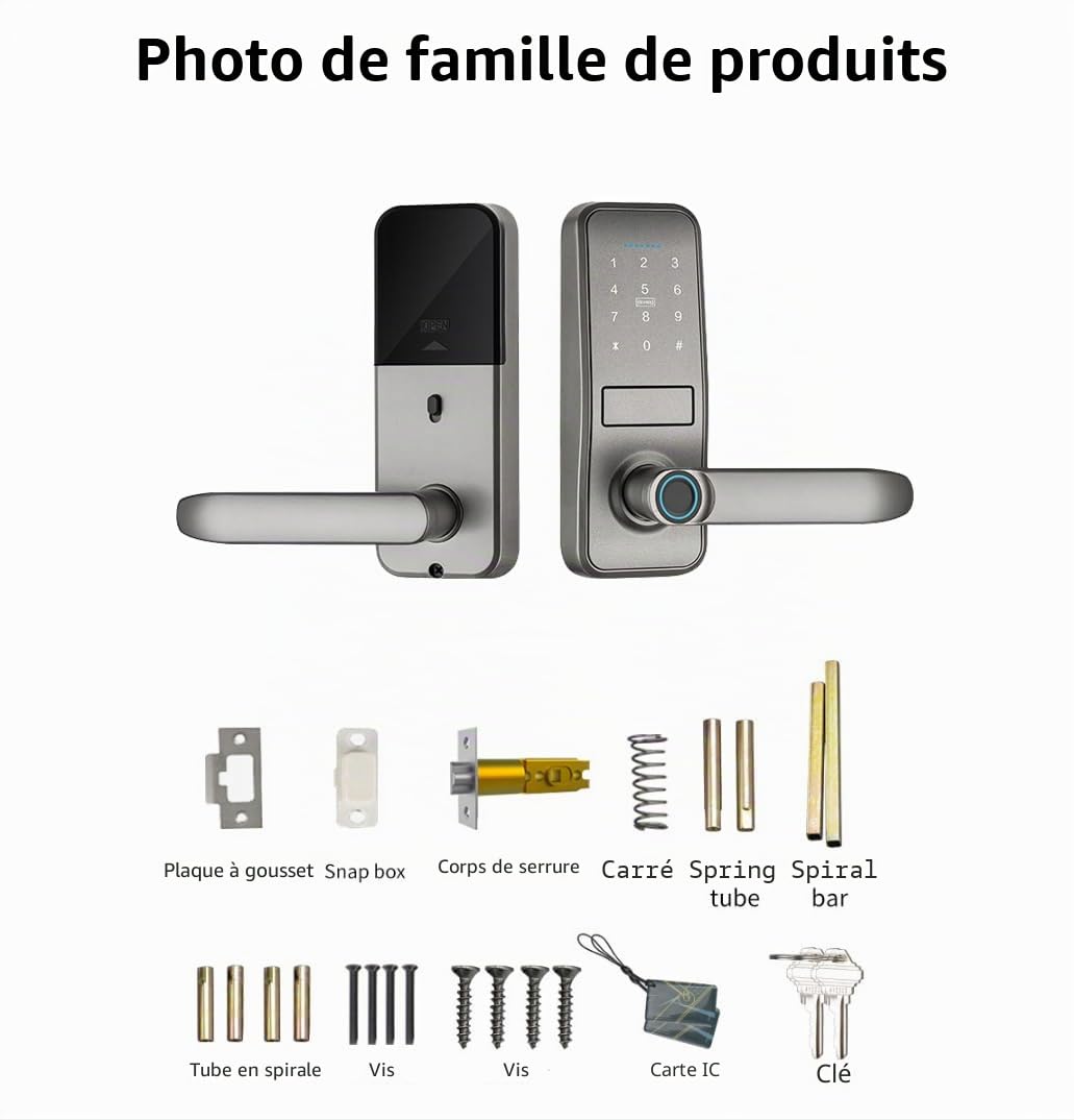 Smart Lock, serrure de porte d'entrée sans clé avec poignée noire mate Sleek mat, clavier électronique, clavier électronique Deadbolt, empreinte digitale et clavier tactile, verrouillage de porte