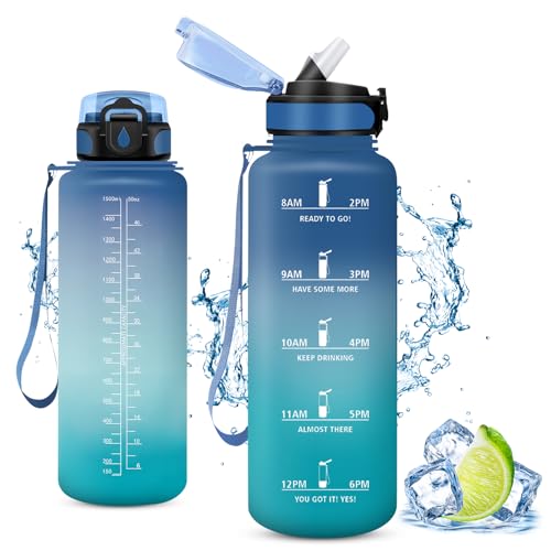 Vikaster Botella Gimnasio, Botellas Agua Niños sin BPA, 1.5 l Botella con Pajita, a Prueba de Fugas, Fácil de Abrir, Botella Reutilizable, Gimnasio, Running