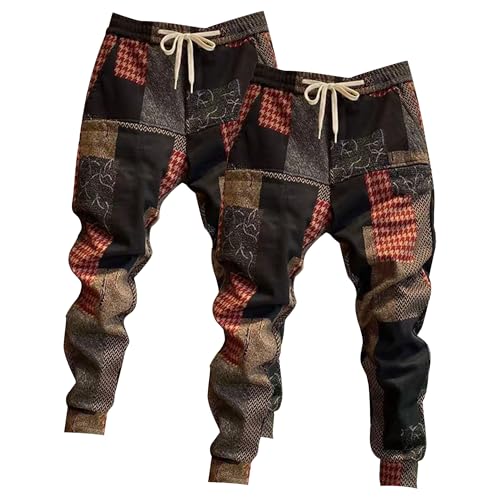 Men's Baggy Sweatpants Elastic Waist Drawstring Pants for Men Casual Tapered Stretchy Retro Graphic Jogger Pants