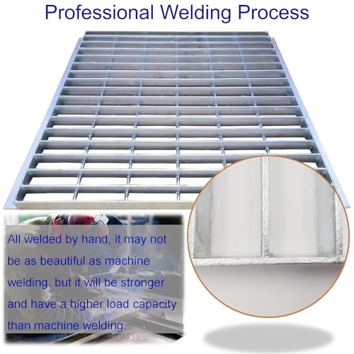 Image of Galvanized Steel Drain Grate with Lip 24x24 in, B-Class 28100 lbs Heavy-Duty Driveway Channel Cover w /Base, Outdoor Trench Drainage Grate, Silver Square Metal Sewer Cover for Garage