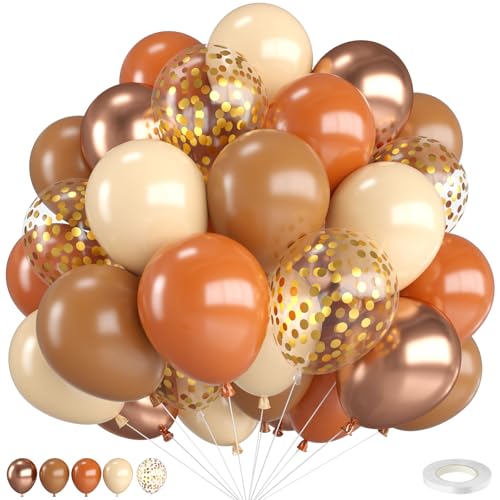 Fall Balloons 12 Inch Brown Burnt Orange Nude Champagne Gold and Confetti Balloons for Fall Baby Shower Autumn Birthday Wedding Halloween Thanksgiving Party Decorations