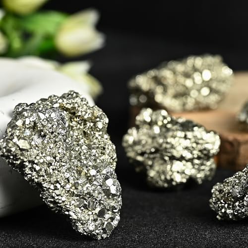 Image of HindCraft Pyrite Stone Original - 40 to 80 Grams, Powerful Crystal for Manifestation, Energy Healing & Wealth - Natural & Authentic Mineral Specimen, Gemstone for Wealth Attracts Money Magnet Reiki