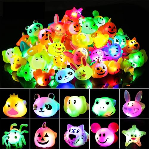 SCIONE 40 Stück LED Leuchtringe Blinkende Ringe Fingerspielzeug Party Bag Fillers für Kinder Niedliche Tier Licht Up Spielzeug für Jungen Mädchen Klassenzimmer-Preise Partygeschenke