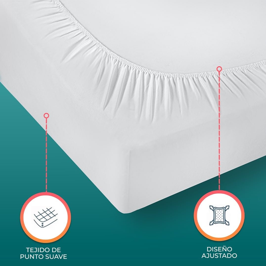 Utopia Bedding Protector de Colchón Impermeable 160 x 200 cm para Colchones de hasta 30 cm Blanco
