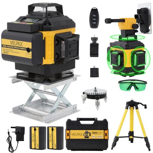 Laser Level, 4D Laser Level 16 Lines with Tripod, 360° Horizontal/Vertical Self-Leveling, Laser Lines Construction with 2×2400mAh Battery & LED Display, IP54 Waterproof and Dustproof