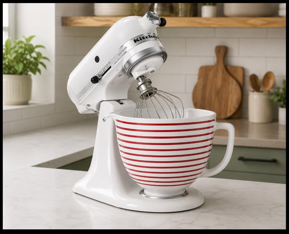 Tazón cerámico KitchenAid 5 cuartos blanco y rojo miniatura 3