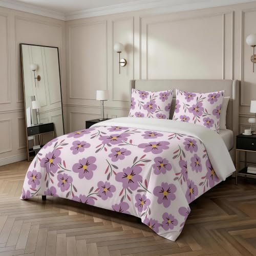 Housse de couette 160x200 microfine de qualité supérieure fleurs violettes - 5