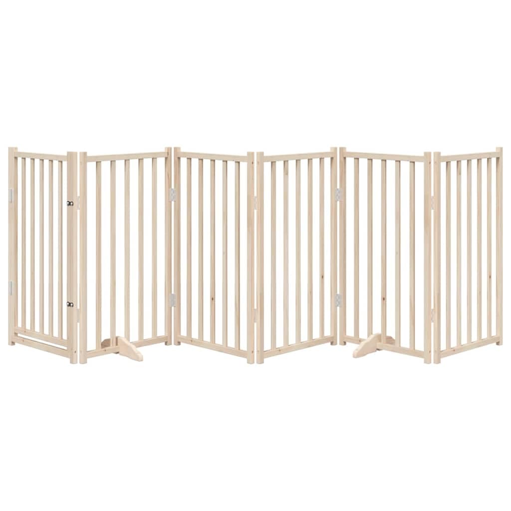 Barrera plegable para perros con puerta, 6 paneles, 300 cm, madera maciza, abeto, independiente, para casa, apartamento, escalera, salón, cocina, entrada, para perros pequeños y medianos