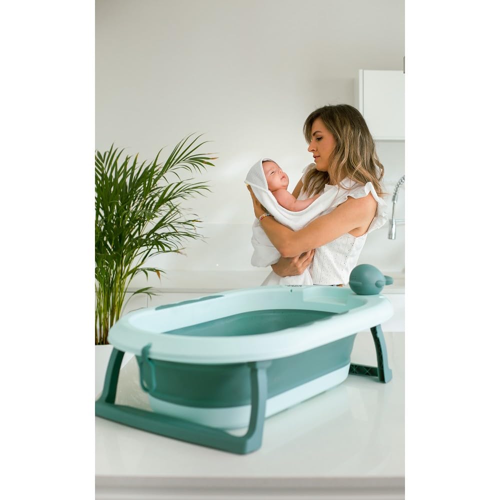 Składana wanna dla niemowląt Interbaby 80x47x21 cm | Składana wanna dla niemowląt z kubkiem do płukania, antypoślizgowa, szczelna nasadka | przenośna, łatwa do przechowywania, wygodna, niebieska