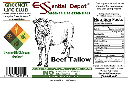 image for Essential Depot Beef Tallow - 1 Quart (32 oz nt wt) - Grass Fed - Non-