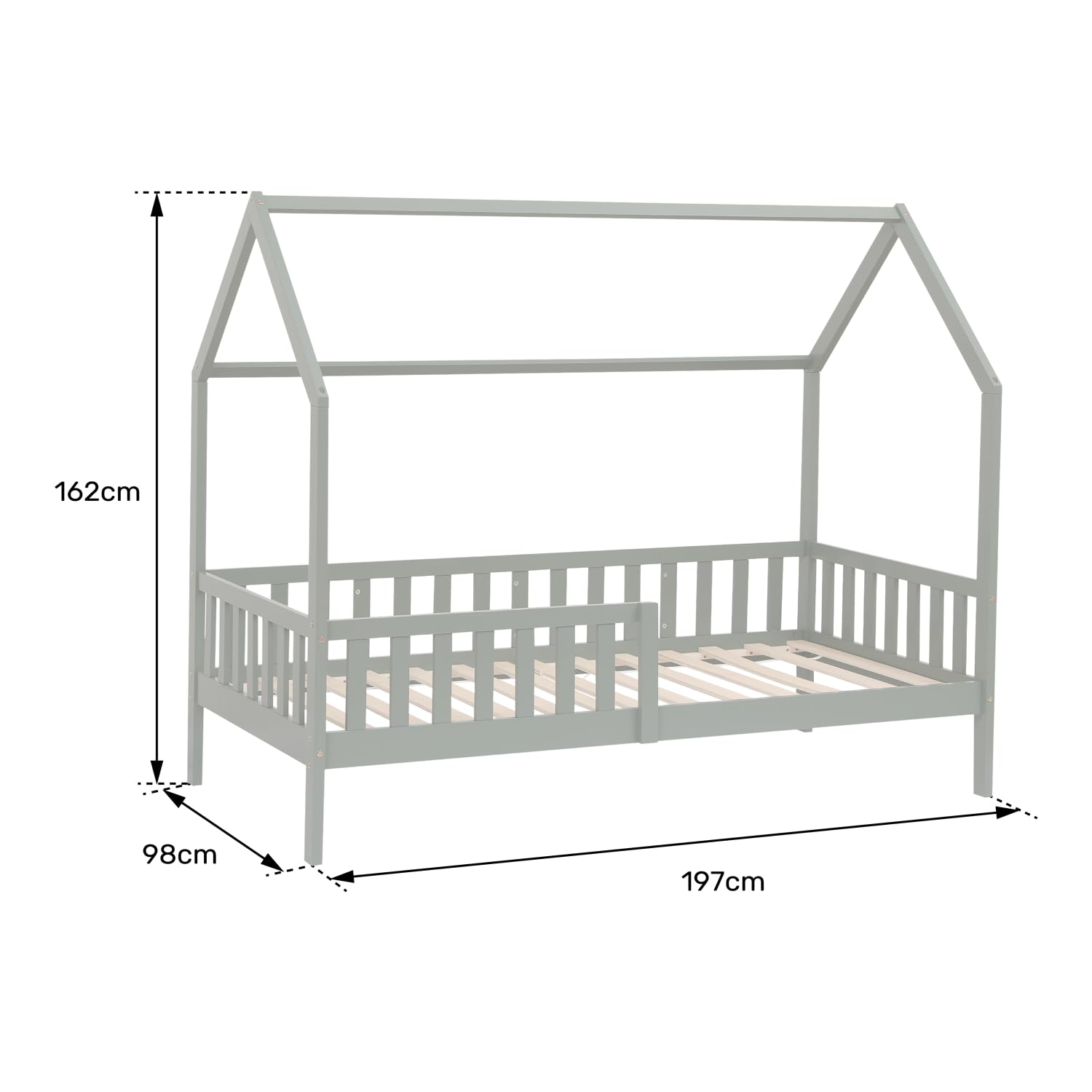 Happy Garden Lit cabane 190x90cm Blanc Marceau, Cadre de lit en Bois Massif de pin avec sommier à Lattes, barreaux de sécurité et Deux Grands tiroirs de Rangement