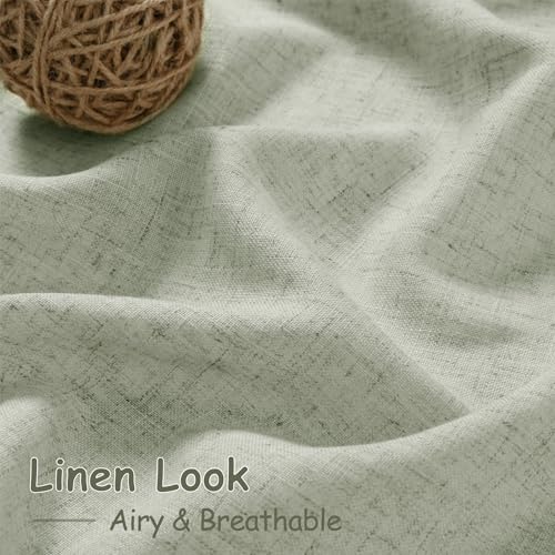 Image of Extra Long Sage Green Curtain 2 Panels 108 inches Long for Living Room Back Tab Rod Pocket Light Filtering Semi Sheer Drapes Cotton Linen Textured Pale Green Window Curtain 108 inch Length 9 FT Tall