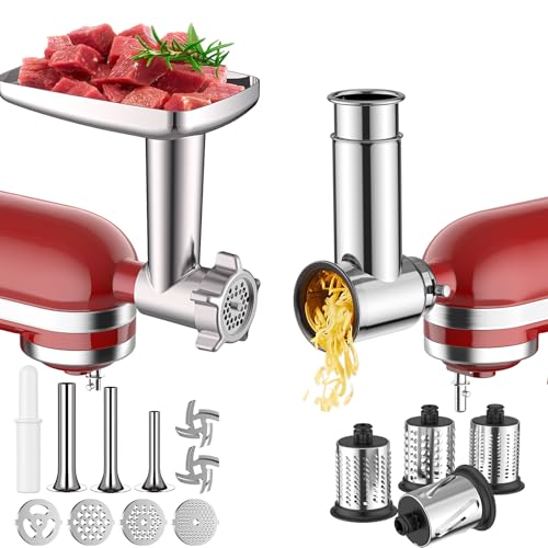 Meat Grinder & Stainless Steel Slicer Shredder Attachment for KitchenAid