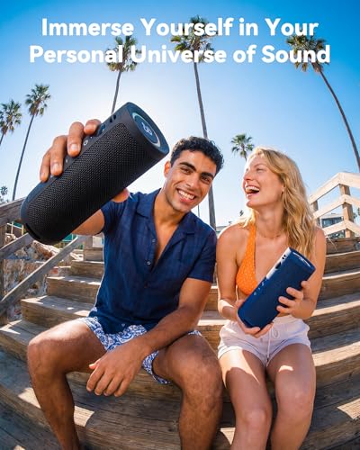 Image of BassBloom Roar 3 Portable Bluetooth Speaker,20W Powerful Sound with JIKE Bass,IPX6 Waterproof,24H Playtime,Bluetooth 5.4,RGB Lights,Wireless TWS Pairing,Outdoor for Camping and Beach (Black)