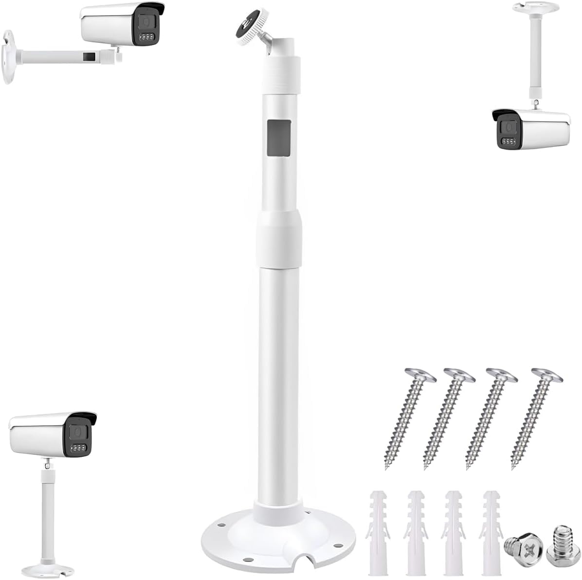 Soporte de Montaje Extensible para Cámaras Vigilancia Seguridad,30cm-60cm Ajustable Soporte de Montaje para cámara IP CCTV, Rotación de 360° Poste Montaje para Cámara de Vigilancia (Blanco)