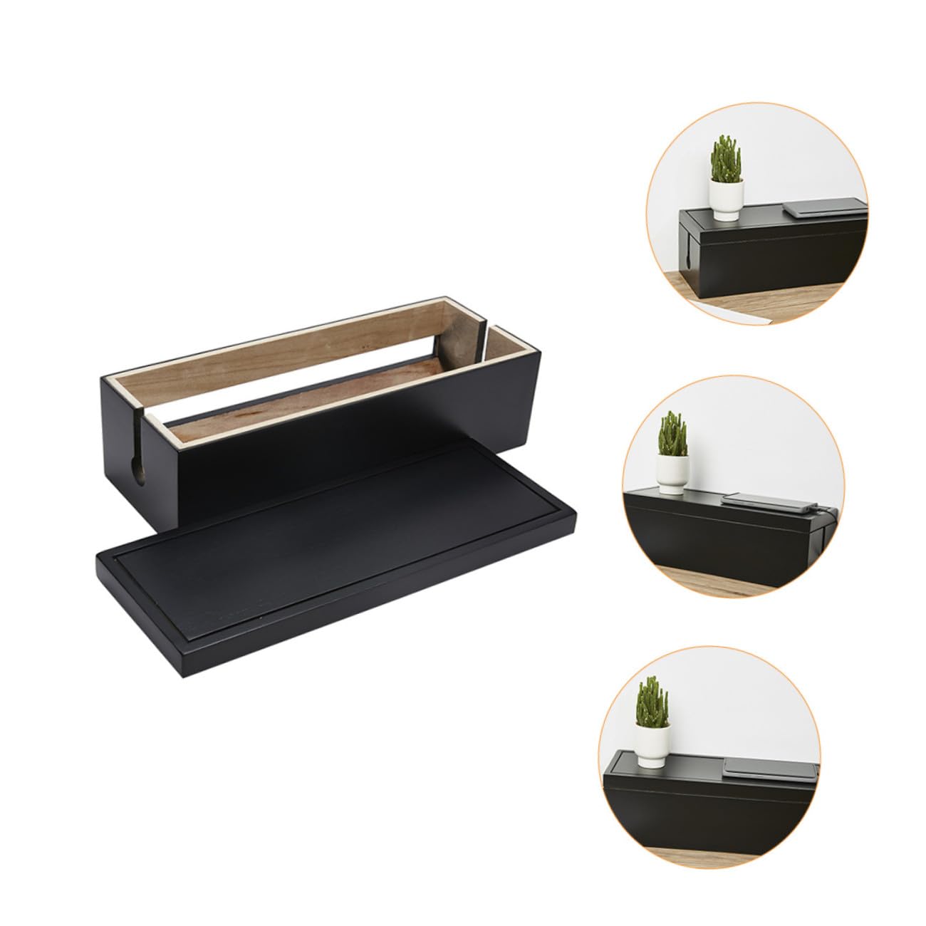 Caja Organizadora de Enchufes Grande de Madera Negra