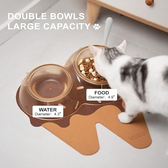 AMPLIN 1pc Ice Cream Cat Bowl Tilt High Foot Neck Protection Double Bowl Drinking Pet Supplies Pet Bowl No-Spill Water Cup for Indoor Cats and Dogs-Ice Cream Planet || Pack of 1 1
