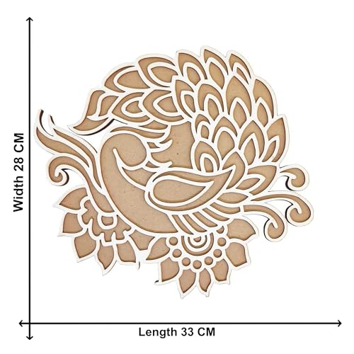 Image of CraftVatika 13 Inch Rangoli Stencils for Main Door Entrance, Peacock Design Portable Reusable Rangoli Stencils for Diwali Decoration Items, Festive Decor, Home Decoration Items, Wooden Ananta Rangoli