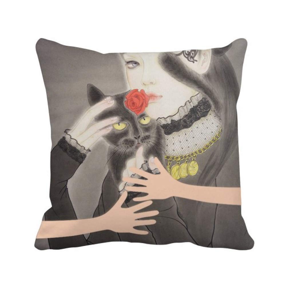 Housse de coussin chat noir aquarelle en textile noble style chinois