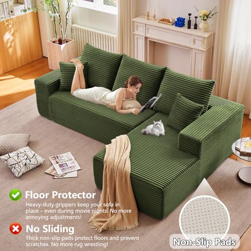 Image of Sectional Couches for Living Room Cloud Couch Sofa with L-Shape Couch in a Box Upholstered Boneless Couchs Modern Modular Sectional Couch with Chaise (Green,B-3 Seater-Right-Facing Chaise-96 inch)