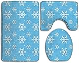 CoolsomeJies 3 Piece Bathroom Rug Set - Skidproof Toilet Bath Rug Mat U Shape Contour Lid Cover for Shower Spa - Blue Frozen Snowflake