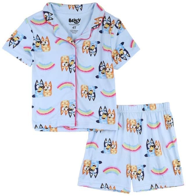 Centric Brands Bluey & Bingo Girls’ 2pc Pajama Set – Button-Down Collar Top & Shorts – Toddler Sleepwear – Sizes 2T–4T4
