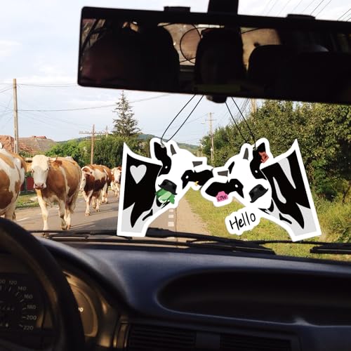 Image of 7 Pcs Cow Print Car Air Fresheners for Women - Cute Hanging Car Accessories for Rear View Mirror, Car Interior Decorations with Assorted Scents, Long-Lasting Automotive Accessories for SUVs, Trucks
