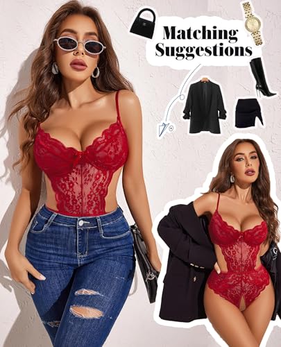 Image of Avidlove Women Lingerie Lace Bodysuit Teddy Lingeries V Neck Cut Out One Piece Mini Babydoll