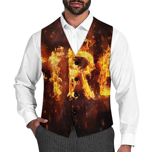 Funny Fire Men's Suit Vest Waistcoat Vests Formal Dress with 2 Pockets for Business Casual Tuxedo