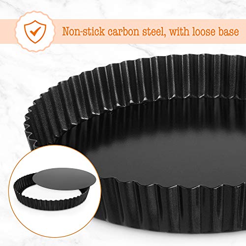 Non Stick Round Fluted Tart Tins, Pie Dish and Quiche Dish in Stainless Steel with Removable Loose Bottom for Pie, Quiche and Tart Cooking (2 Pack) 5 Gallery Image