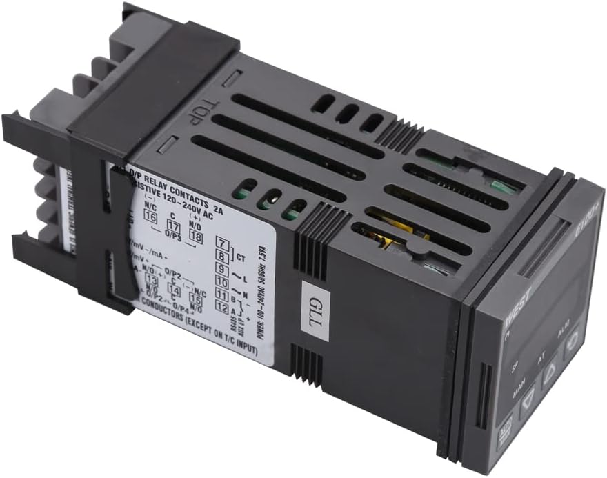 Arriba abaixo view of the WEST P6100-2110002 Temperature Controller showing wiring diagram