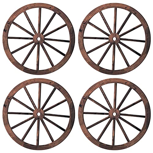 Qunclay 4 Pcs Wagon Wheel Decorative Wooden Vintage Old Western Party Farmhouse Wagon Wheels Rustic Yard Hanging Wall Decor for Garden Home Bar Garage(10 Inch)