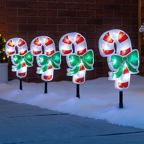 CHRISTOW Candy Cane Lights, Christmas Pathway Decorations, White LED