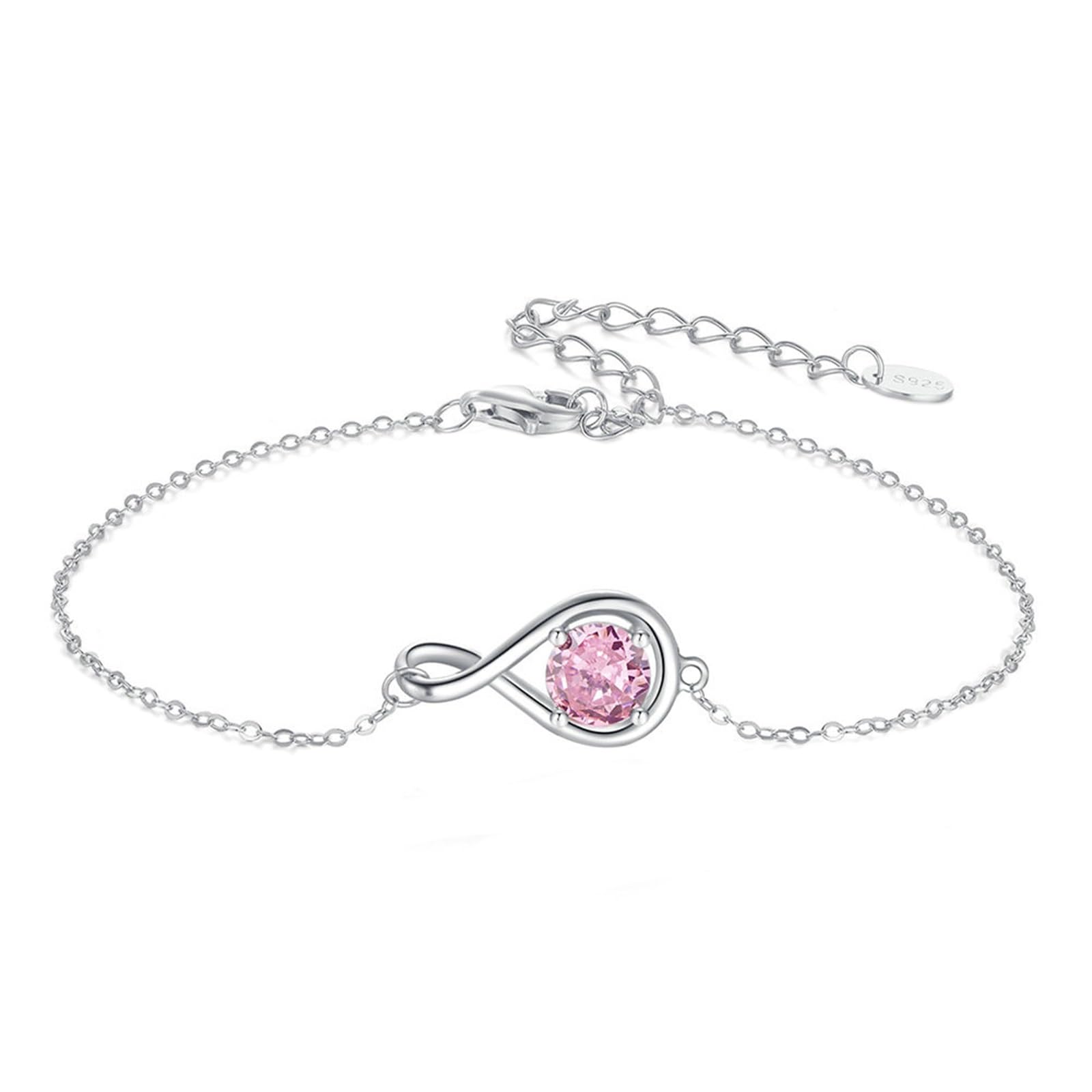 Bracciale Argento Donna, Argento 925Bracciale a Maglie Infinity con zirconi cubici, 16,5 cm con Catena di Estensione da 5 cm