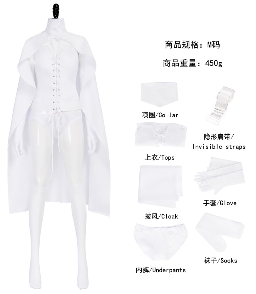 Women Queen Emma Frost Cosplay Top Cloak Gloves Socks Emma Frost Costume White Uniform for Halloween: White Uniform 3X-Large