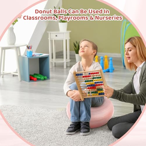 Image of Lewtemi 1 /2 /3 Pcs Flexible Seating for Classroom Elementary 20 Inch Yoga Ball Chair for Kids Wobble Chair for Sensory Kids Large Donut Ball Seats with Inflator for School Office