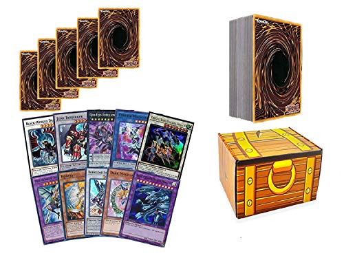 Yugioh - Paquete de 100 cartas, incluye 10 hojas de Yugioh Holo – incluye caja de almacenamiento de oro del tesoro de la marmota