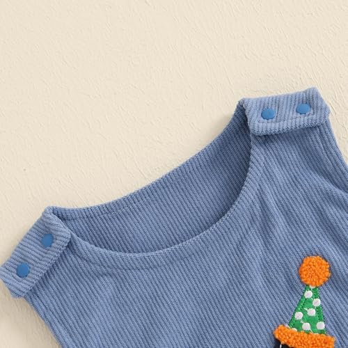 Lamuusaa Toddler Baby Boy Birthday Outfit Sleeveless One Embroidery Birthday Romper Corduroy Jumspuit Cake Smash Outfits2
